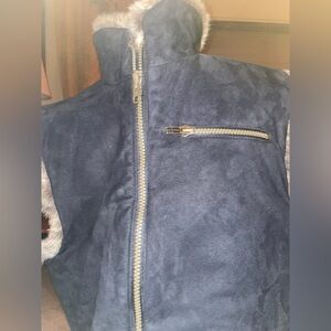 SKEA Blue Suede Vest with Fur Trim LNWOT reversible